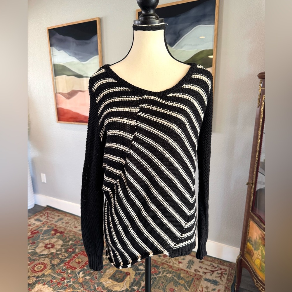 Brochu Walker Black and Cream Striped Knit Sweater